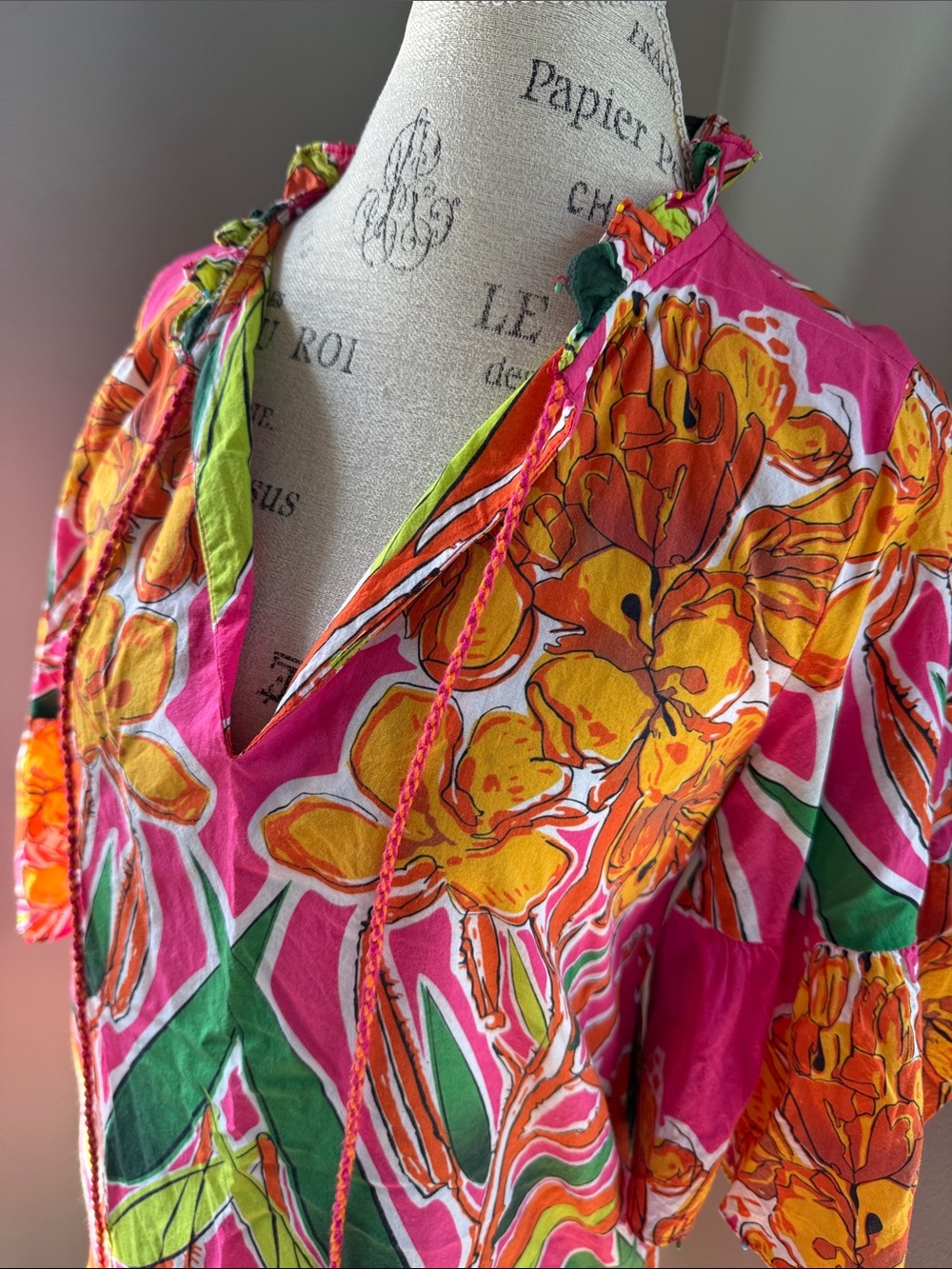 Anthropologie Roopa Pemmaraju dopamine tropical beaded ruffle mini dress Small - Picture 4 of 12